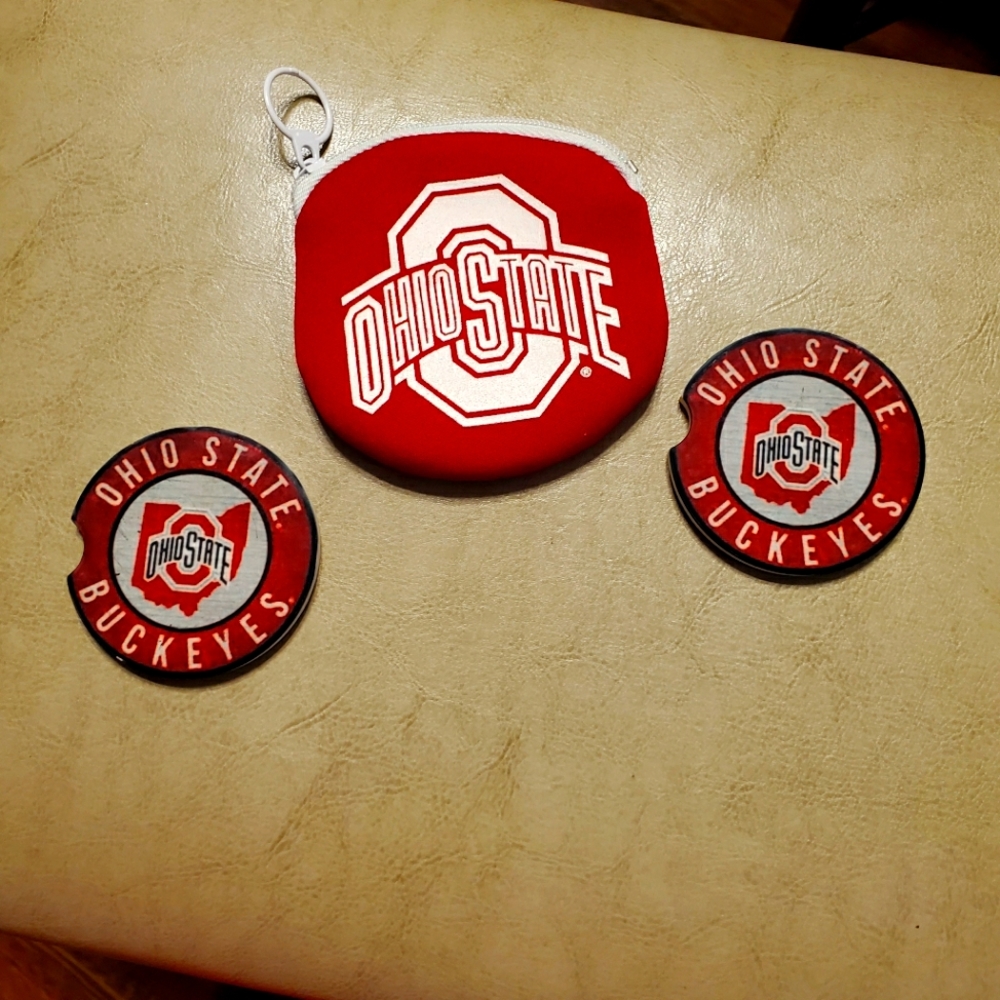 Ohio State Car Coasters and Coin Wallet